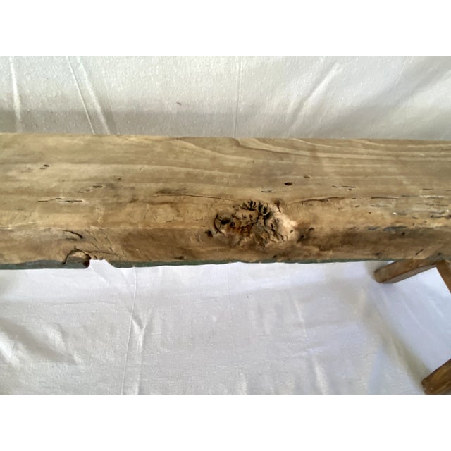 Brown Rustic Elm Wood Skinny Bench For Sale - Image 8 of 9