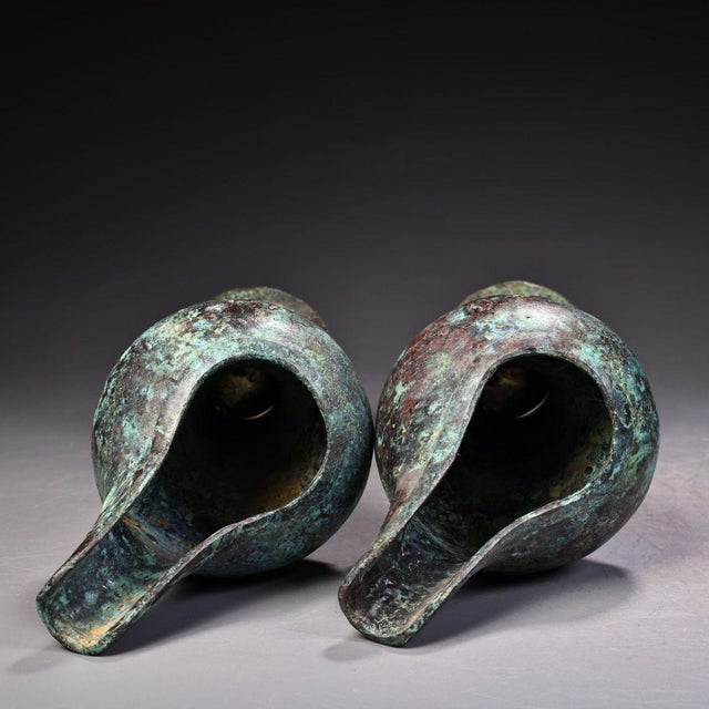 Metal Antique Bronze Stemmed Cups With Inscriptions - Pair For Sale - Image 7 of 12