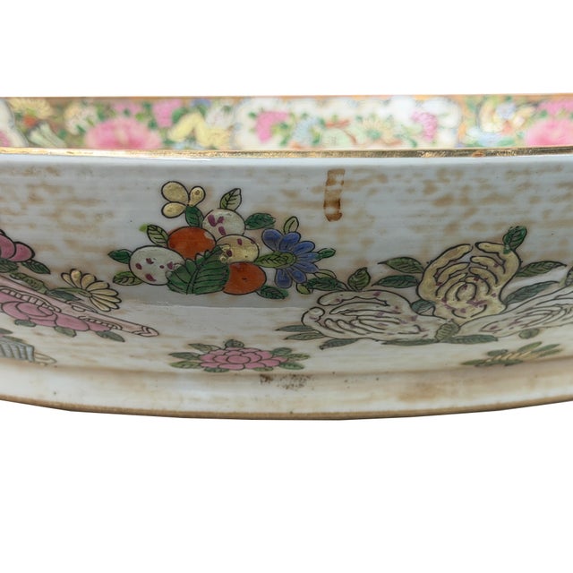 Ceramic 19" Vintage Large Chinese Famille Rose Porcelain Charger Plate For Sale - Image 7 of 17