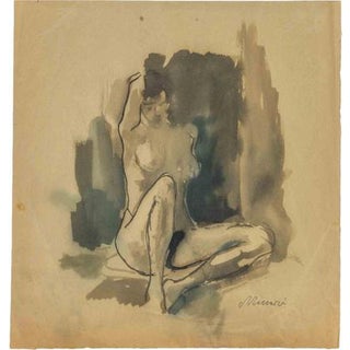 Mino Maccari, Nude Watercolor Drawing on Paper, 1950s, Watercolor For Sale