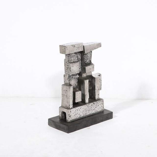 Brutalist Modernist Geometric Sculpture in Caste Stainless Signed Paul Mount For Sale - Image 10 of 13