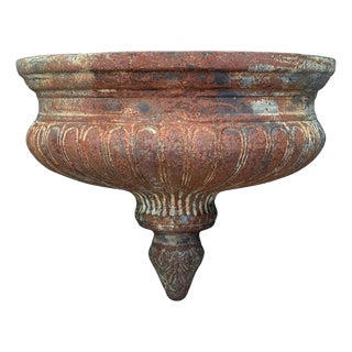 Late 20th Century Neoclassical Cast Iron Half Round Wall Fountain Bowl Lavabo Garden Planter Pot For Sale