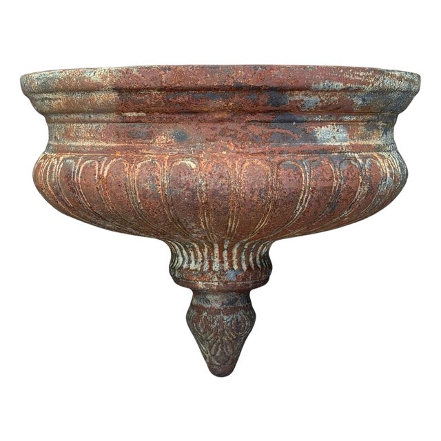 Late 20th Century Neoclassical Cast Iron Half Round Wall Fountain Bowl Lavabo Garden Planter Pot For Sale