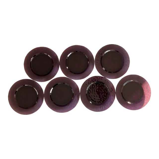 1970s Italian Studio Bormioli Rocco Purple Art Glass Dinner Plates - Set of 7 For Sale
