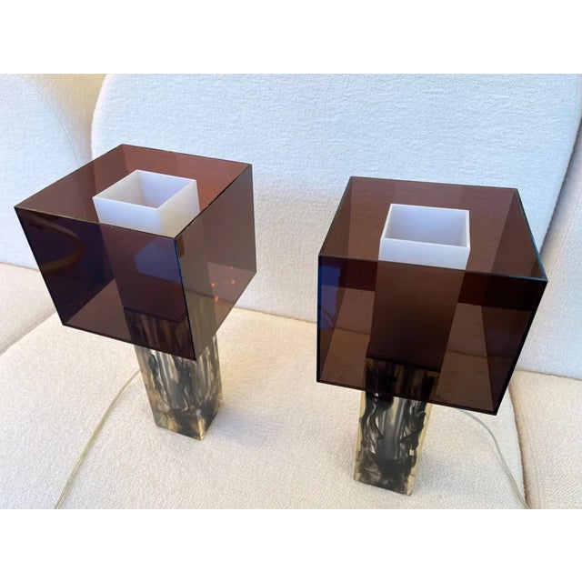 1990s 1990s Pair of Lucite Cube Table Lamps For Sale - Image 5 of 7