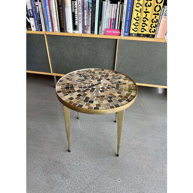 Mid-Century Modern 60s Japanese Mosaic Tile and Brass Occasional Table Ardan Jewelers Plant Stand For Sale - Image 3 of 15