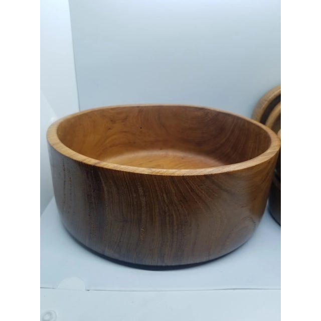 Vintage Teak Wood Salad Bowl Set Modern Mid Century Carved 1 Serving Bowl 4 Salad Bowls Wooden Bohemian Tiki Bar Boho...