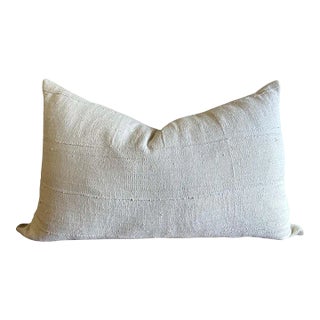 Vintage White French Linen Accent Large Lumbar Pillow With Insert For Sale