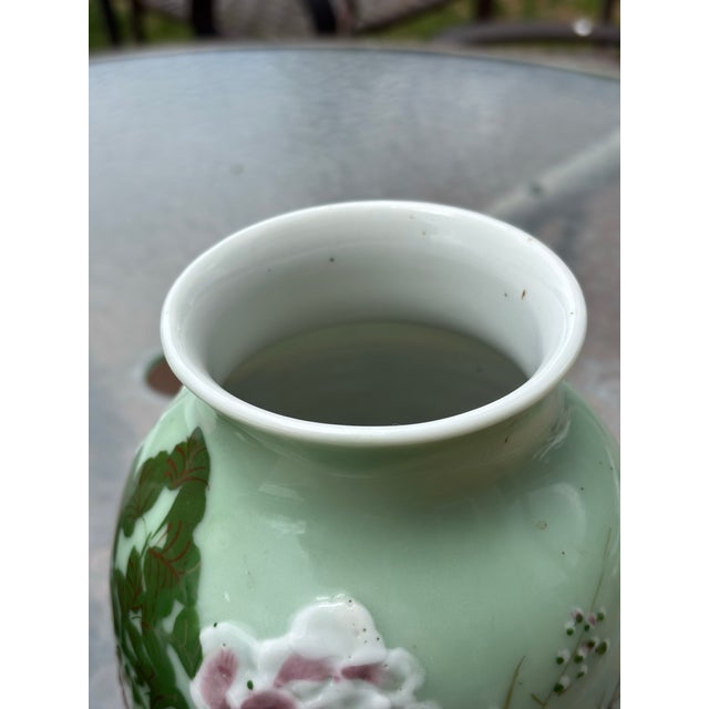 Late Meiji Era Celadon Vases with Pate-dur-Pate decoration. These vases are absolutely gorgeous in their detail with their...