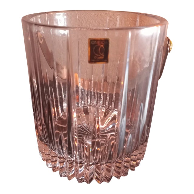 1980s Oneida Crystal Germany Ice Bucket With Gold Tone Handle For Sale