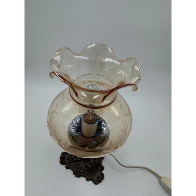 Gold Table Lamp with Cast Brass Base and Glass Shade For Sale - Image 8 of 16