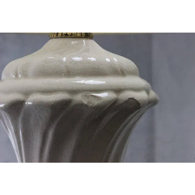 Wood Spanish Mid-Century White Crackle Glazed Ceramic Table Lamp, 1950s For Sale - Image 7 of 10
