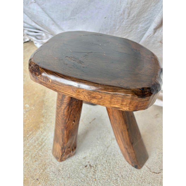 Mid 20th Century French Walnut Brutalist Tripod Stool For Sale - Image 9 of 12