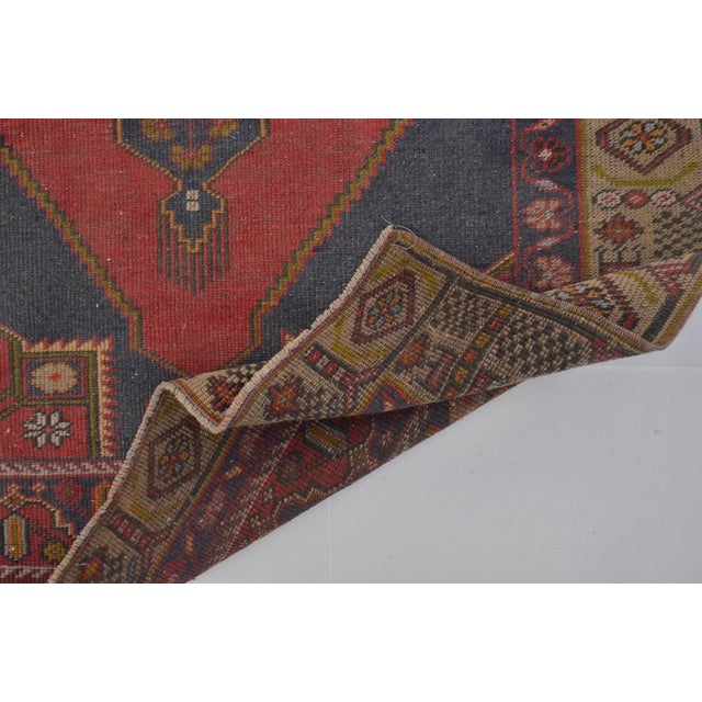 Red & Navy Blue Vintage Turkish Rug For Sale - Image 4 of 11