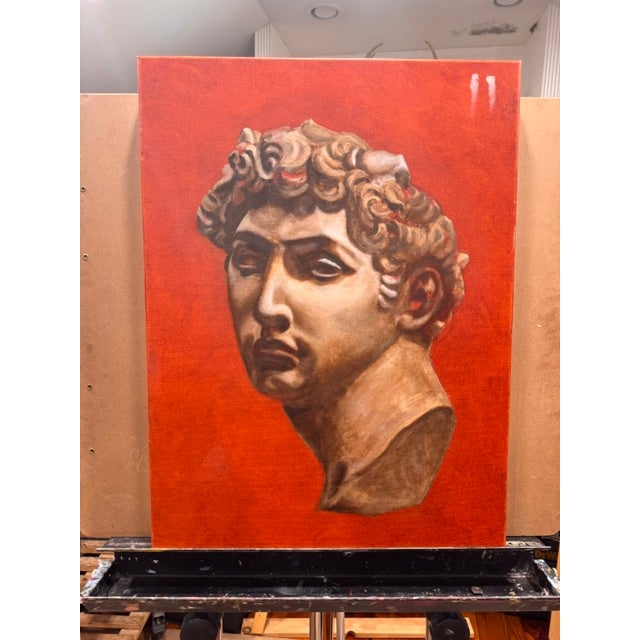 Orange David Study on Vermilion Ground by Kathleen Varadi, Classical Figurative Oil Painting For Sale - Image 8 of 9