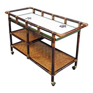 Ficks Reed Bamboo & Rattan 3-tier Bar Cart For Sale