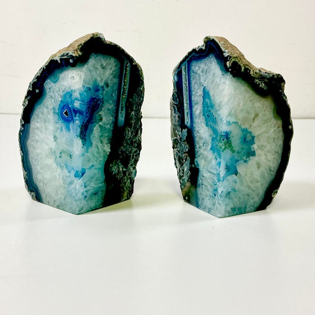 1960s Vintage Boho Chic Hollywood Regency Turquoise Agate Geode Bookends - A Pair For Sale - Image 4 of 16