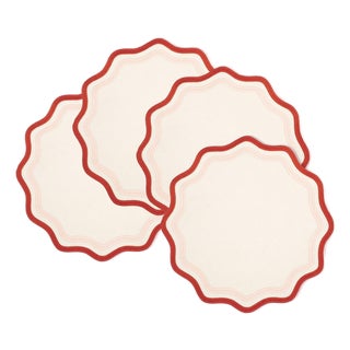 Colorblock Pink/Rust Embroidered Linen Placemats, Set of 4 For Sale