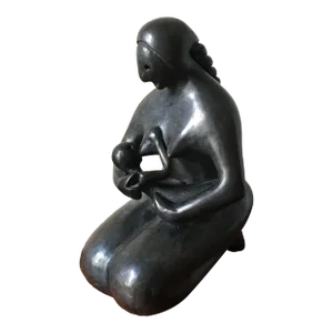 Signed Manuel Felguerez Mexican Barro Negro Black Pottery Sculpture of a Mother and Child