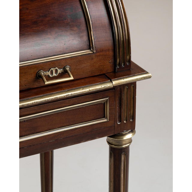 Wood 19th Century Louis XVI Cylinder Desk With Marble Top & Brass Accents For Sale - Image 7 of 15