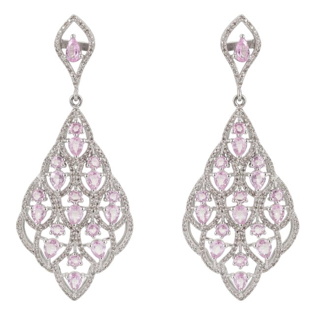 Sparkling Elegant 5.07 TCW Pink Sapphire & Diamond Partywear Dangle Earrings, 2 Pieces For Sale