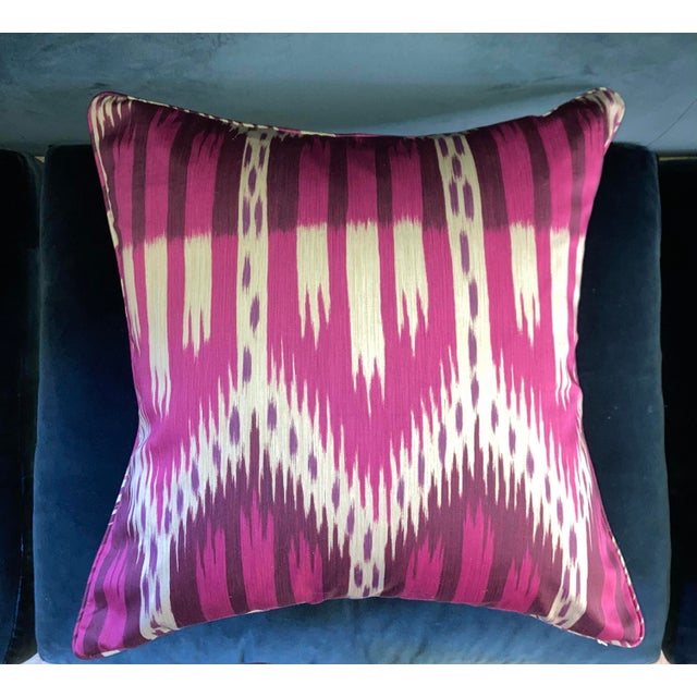 Textile Pair of 20" Custom Pillows in Schumacher Bukhara Ikat Fuchsia, Pattern 176082 For Sale - Image 7 of 18