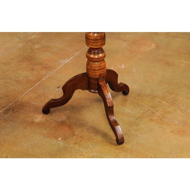 Wood Italian 19th Century Center Table with Marquetry Décor and Turned Pedestal For Sale - Image 7 of 12