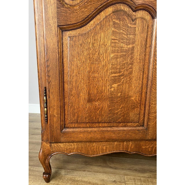 Vintage French Louis XVI Style Carved Oak 4-Door Armoire For Sale - Image 9 of 11