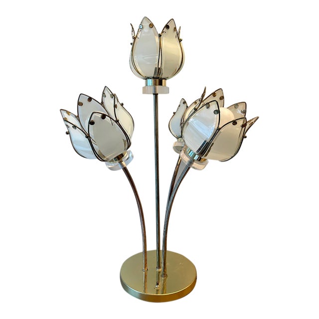 1991 Four-Light Lotus Bouquet Lamp in Beveled Glass For Sale