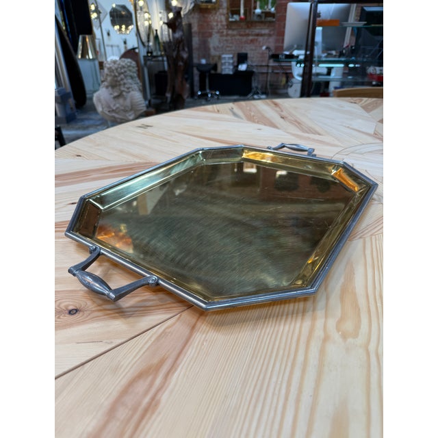 Italian Italian Octagonal Brass and Pewter Serving Tray For Sale - Image 3 of 8