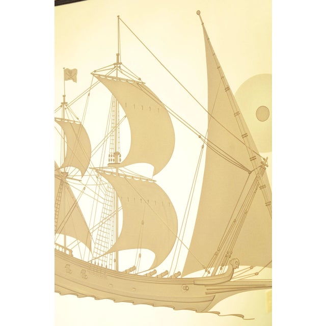 Vintage Gilt Frame Etched Masted Ship Wall Mirror For Sale - Image 10 of 13