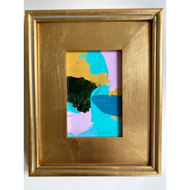 Curated Set of 3 Framed Mini Paintings in Turquoise and Lavender by Jessalin Beutler For Sale - Image 4 of 7