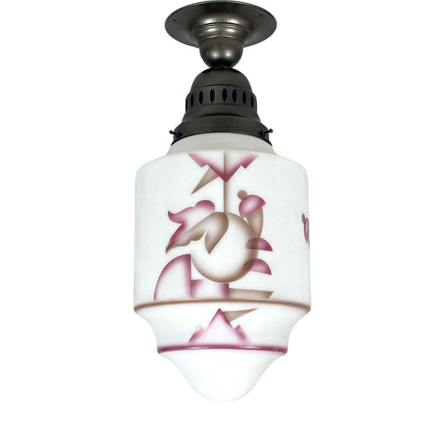 Art Deco Frosted Glass & Burnished Metal Flush Mount, Germany, 1930s For Sale