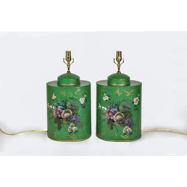 A Pair Vintage English Export Chinoiserie Style Tea Caddy Lamp For Sale - Image 9 of 9