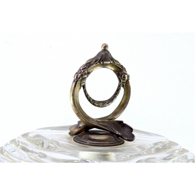 Cheese Dish in Silver with Monogram Cards, Cut Glass Core and Knob Lid For Sale - Image 5 of 8