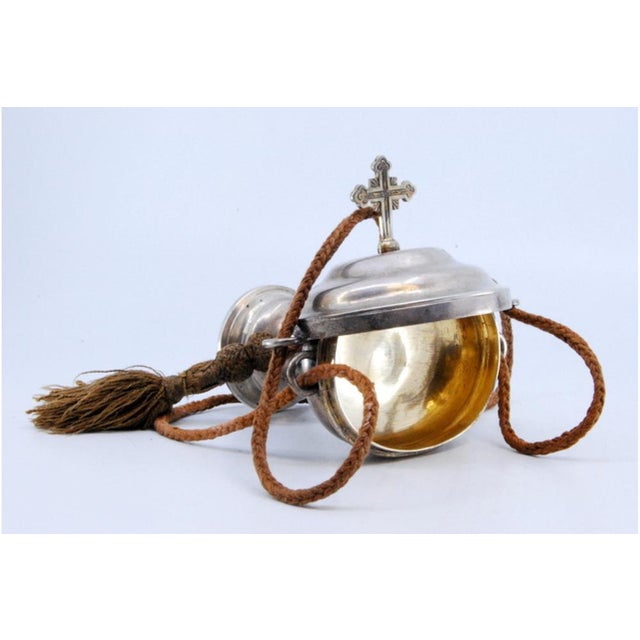 Silver Pyx with Cross on the Lid and Suspension Cord For Sale - Image 5 of 9