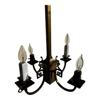 Vintage Brass Mission Style Gas Electric Chandelier For Sale