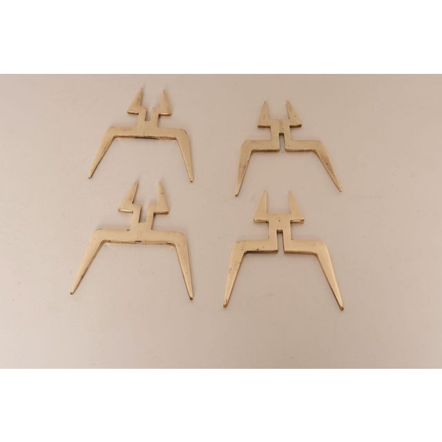 1970s Pair of Sculptural Vintage Brutalist Candle Holders in Polished Brass For Sale - Image 5 of 13