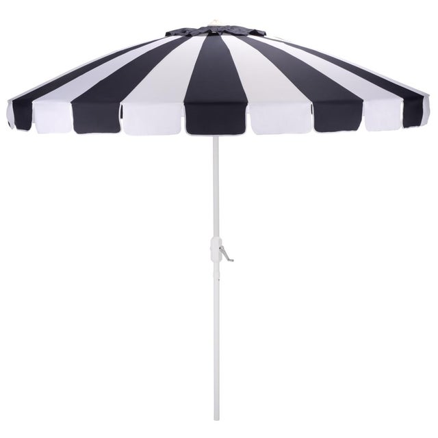 Navy Blue Buti 9 Ft Crank Umbrella, Navy Cabana Stripe/White Pole For Sale - Image 8 of 8