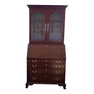 1980's Henkel Harris Mahogany John Hancock Secretary and Bookcase With Four Secret Compartments For Sale