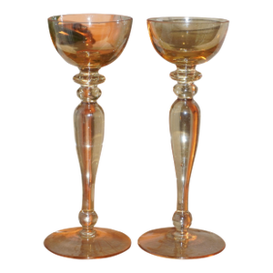 A Pair Amber Glass Stemmed Coupe Glasses.