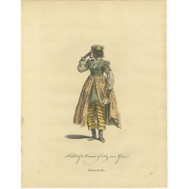 Habit of a Woman of Fez in Africa, Elegant Costume Engraving, 1749 : A refined and visually engaging costume engraving...
