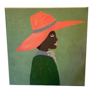 Original Folk Art Style Painting of ‘Girl in Tangerine Hat’ For Sale