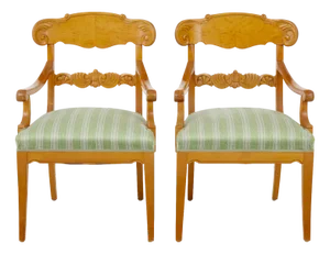 Set of Early 20th Swedish Carved Birch Armchairs, 1920s