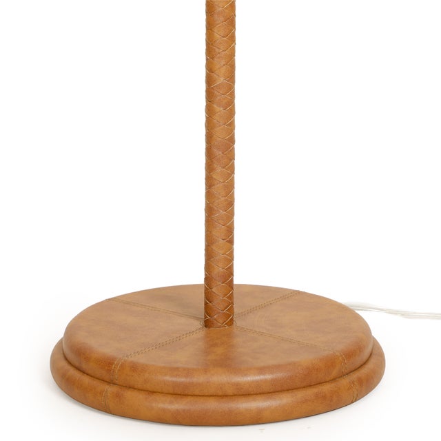 Keria Natural Vegan Leather and Raffia Designer Floor Lamp For Sale In Los Angeles - Image 6 of 8