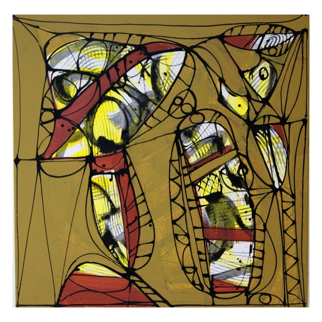 from a fabric of lines, surfaces, shapes and structures, balanced by matte and bright colors, the artist creates...