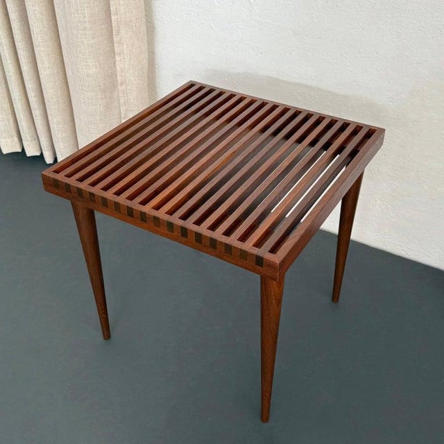 Brown 1950s Mid-Century Modern Slatted Walnut Side Table by Mel Smilow For Sale - Image 8 of 9