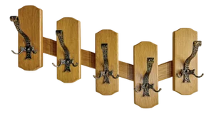 Mid-Century Wooden Wall Mounted Coat Rack with Hammered Hooks, 1970s