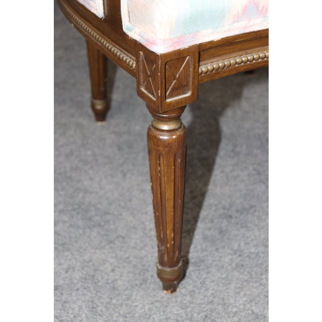 Pair of French Style Louis XVI Style Walnut Mid 20th Century Armchairs For Sale - Image 11 of 12