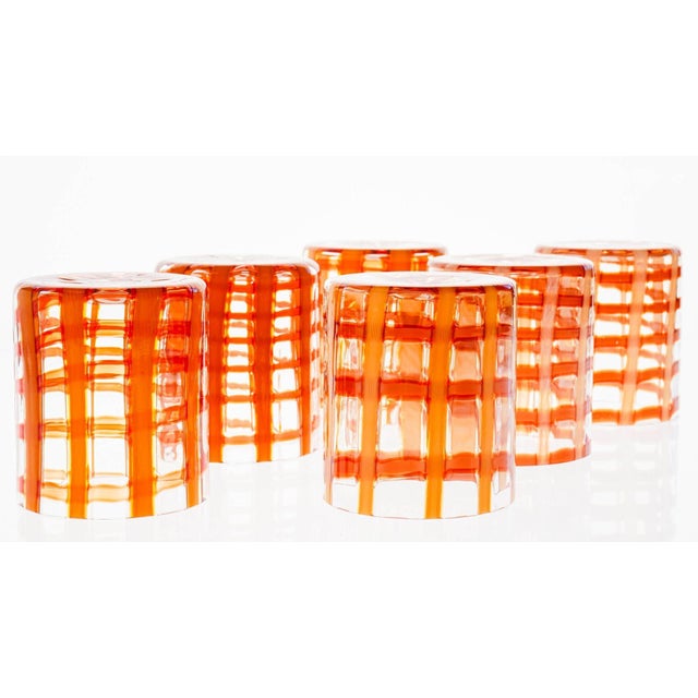 Burnt Orange & White Zanfirico Murano Glasses from Cenedese, Set of 6 For Sale - Image 10 of 18